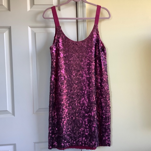 Theory Silk Sequins Party Dress Magenta SZ 10 - Picture 4 of 16